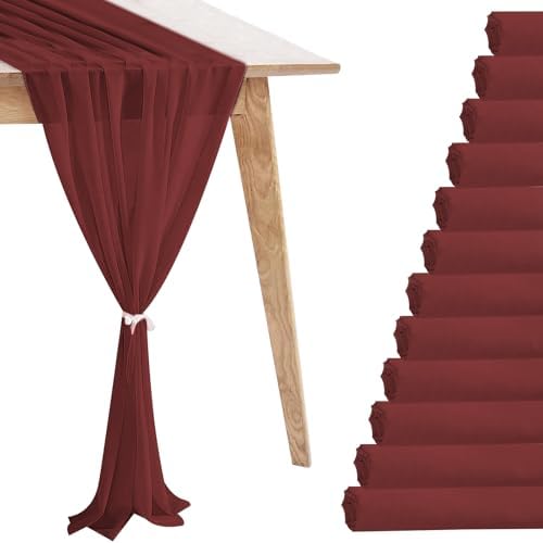 12 Pack Wine Red Table Runner 10ft Romantic Chiffon Table Runner for Wedding Baby Shower and Birthday Party Cake Table Decorations(120 x 12 in) by Unknown