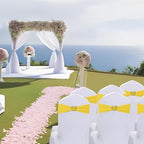Yellow Chair Sashes 50 Pack Spandex Yellow Sashes for Chairs Covers Universal Stretch Chair Sashes Band with Heart Buckle Slider Sashes Bows for Wedding Banquet Party Decorations - Image 6