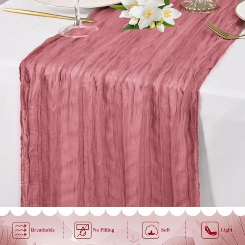 24 Pack Dusty Rose Cheesecloth Table Runner 17"x108" Boho Gauze Fabric Table Runner Vintage Rustic Sheer Runners for Wedding Party Bridal Baby Shower Table Decorations - Image 6
