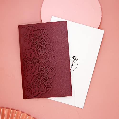 FOMTOR Laser Cut Wedding Invitation Cards Set w/Envelopes & Inserts & Seals – for Wedding, Bridal Shower, Graduation, Birthday Party, Engagement, Anniversary Red 50Pcs - Image 5