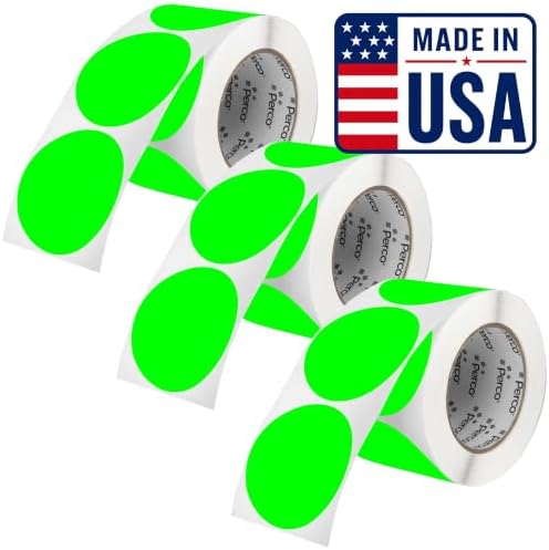 Perco Neon Green Perforated Round Circle Dot Sticker 3-Inch Labels — 3 Rolls, 1,500 Stickers—Available, Ready & Promo Signage, High Visibility, Strong Adhesive —Made in USA by Perco