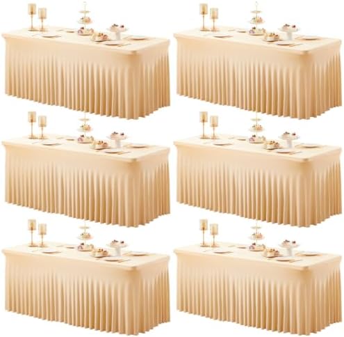 6 Packs Dark Champagne Spandex Tableclothes for 6 Foot Rectangle Tables, Wrinkle Free 6ft Fitted Table Cover Stretch Table Cloth Desk Skirt for Weddings Baby Shower Birthday Party Banquet Decorations by PartyTalk