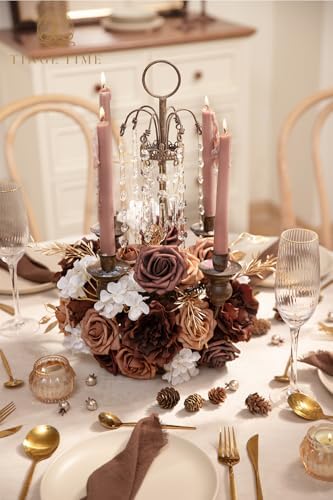 TINGE TIME 25pcs Artificial Wedding Flower Combo, Rose Peony Mocha Brown - Image 3