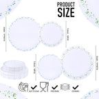YOUBET 60PCS Blue and Green Floral Plastic Plates for Tea Party Wedding - Image 2