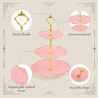 10 Pcs Cupcake Stand,Dessert Table Display Set with Gold Rim, 3 x Three-Tier and 3 x Two-Tier Cake Stands，4 x Appetizer Serving Trays for Birthday, Wedding, Baby Shower,Tea Party (Pink) - Image 3