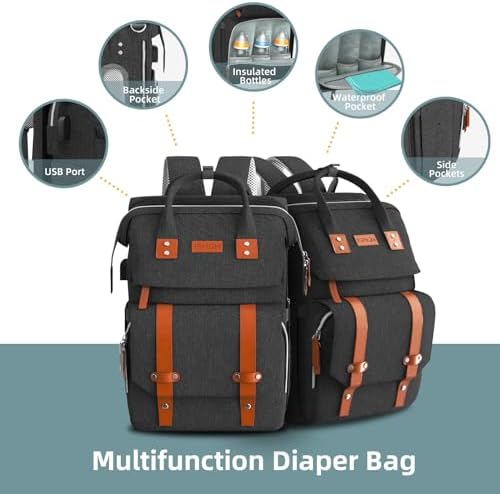 ISMGN Diaper Bag Backpack with Changing Station, Baby Bags for Boys, Black - Image 3