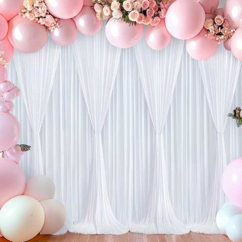 White Backdrop Curtains 8 Panels, 10 Feet Wrinkle-Free Polyester Photography Backdrop Drapes for Wedding Baby Shower Party Background Backdrop Stand- 32 X10FT (White) - Image 7