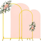 7.2FT, 6FT Wedding Arch Stand and Matching Light Pink Spandex Fitted Arch Backdrop Cover Set, Round Top Chiara Backdrop Stands and Covers for Birthday Party Baby Shower Banquet Decor (Light Pink) by JALANCY