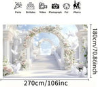 Paradise Gate Sky Stairway to Heaven Backdrop Holy Light Clouds Blue Sky Floral Archway White Doves Background Baby Shower Church Party Newborn Portrait Photo Booth Studio Props (White, 9 * 6feet) - Image 6
