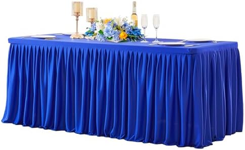 Wish Care Royal Blue Polyester Table Clothes for 4 Foot Rectangle Tables, Wrinkle Free Fitted Table Cover with Pleated Ruffle Table Skirt for Birthday Party Wedding Trade Show Event Display by WishCare