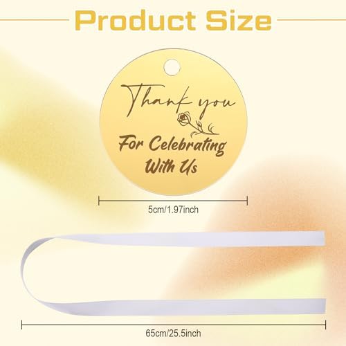 100 Set Gold Acrylic Thank You for Celebrating with Us Tags, with String Round Gold Mirrored Favors Labels, Thank You Gift Tags for Baby Shower Birthday Wedding Bridal Shower for Guests - Image 5