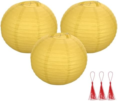 uxcell 3Pcs Yellow Round Paper Lanterns 16" Chinese Paper Lantern by uxcell