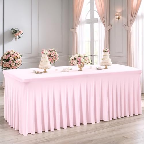 2 Packs Baby Pink Spandex Tableclothes for 6 Foot Rectangle Table, Spandex Table Covers 6FT Stretch Table Skirts Rectangle Tables Wrinkle Free Fitted Tablecover for Event, Wedding, Banquet & Parties - Image 5