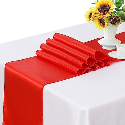 Pack of 50 Wedding Satin Chair Sashes Red Bows 7x108inch Ribbon Fabric Bands for Banquet Party Hotel Restaurant Ceremony Event Chairs Knots Ties Decorations - Red, 50PCS - Image 2