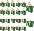 TKSBAG 100 PCS Small Green Gold Gift Bags with Bow Ribbon - 6.4x3.1x5.1 Inch Thank You Bags with Handles, Bulk for Baby Shower, Bridal Shower, Wedding, Party Favors, Mother's Day by TKSBAG