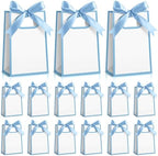 AmazingSpark 50 Pcs White Blue Mini Gift Bags Bulk 6.3 x 3.9 x 2.8 Inch Party Favors Elegant Small Gift Bags with Handles and Ribbon Bows for Wedding Birthday Bridal Baby Shower Party Favors by Unknown