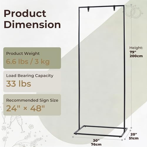 Wedding Welcome Sign Stand, 79" Extra-Tall Height - Black Metal Sign Holder with 6 Leather Straps, Easel Stand for Seating Charts & Event Décor - Image 2