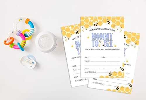 Pack of 30, Boy/Girl Baby Shower Party Collection, Baby Shower Invitation Cards, Fill in the Blank Invites WIth Envelopes, Honey Bee Theme Party Supplies - Image 4