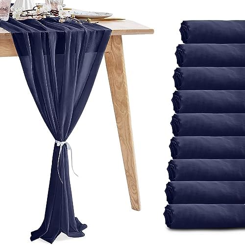 10 Pack 10ft Navy Blue Chiffon Table Runners Wedding Table Runner Sheer Romantic Tulle Table Runner for Christmas Wedding Bridal Tea Party Baby Shower Birthday Party Table Decorations(120 x 12 in) by VZZNN