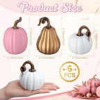 Novabright 6 Pcs Fall Pumpkins Thanksgiving Decor Resin White Pink Gold Pumpkins Small Artificial Harvest Gender Reveal Table Centerpiece Autumn Baby Shower Decor, 4.72 Inch - Image 2