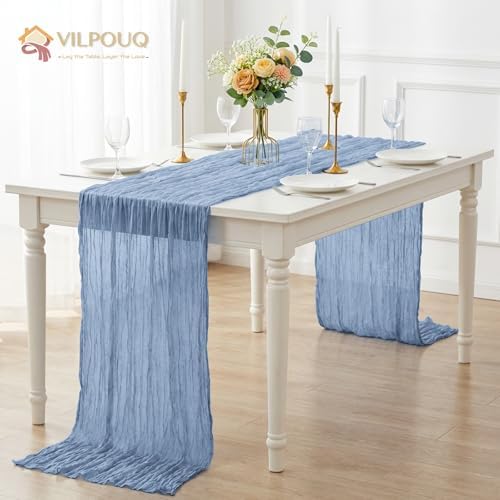 12Pack Dusty Blue Cheesecloth Table Runner 10FT Wedding Party Decor - Image 7