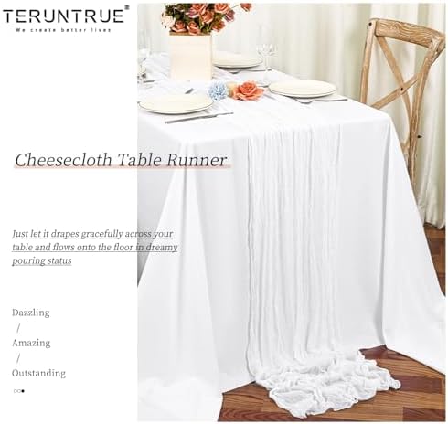 Teruntrue 20 Pack White Cheesecloth Table Runner 17x108 Inch, Boho Gauze Sheer Fabric Cheese Cloth Table Runners for Wedding Party Bridal Shower Baby Shower Birthday Home Decor Garden Farmhouse - Image 5