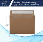 MOS Kraft Greeting Card Envelopes A6 (4.75 x 6.5 Inch) 500 Pack, Self-Seal Heavyweight Brown Envelopes for 4.5 x 6.25 Cards, 4x6 Photos, Rustic Wedding Invitations, Baby Shower - Image 2