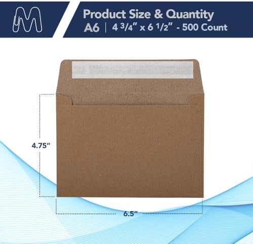 MOS Kraft Greeting Card Envelopes A6 (4.75 x 6.5 Inch) 500 Pack, Self-Seal Heavyweight Brown Envelopes for 4.5 x 6.25 Cards, 4x6 Photos, Rustic Wedding Invitations, Baby Shower - Image 2