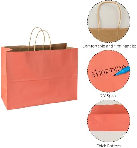 BLEWINDZ 70Pcs Large Paper Bags with Handles, 16x6x12 Inches Orange Paper Shopping Bags for Small Business, Large Kraft Gift Bag Bulk for Grocery Mechandise Retail - Image 5