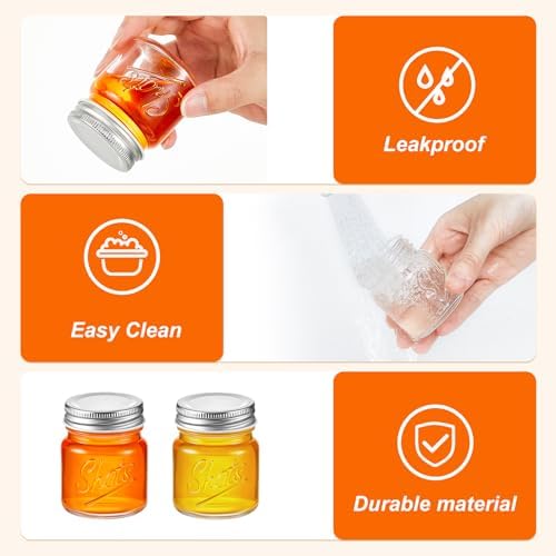 Tessco for you Mini Mason Jar Shot Glasses with Lids 2 oz Dishwasher Safe Mason Canning Jars for Bachelorette Wedding Party Favors Bar Drinks Home Desserts Honey Jam Candy(Clear,36 Pcs) - Image 3