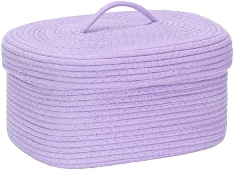 Sea Team Oval Storage Basket, Woven Cotton Rope Basket with Lid, Lavender by SeaTeam