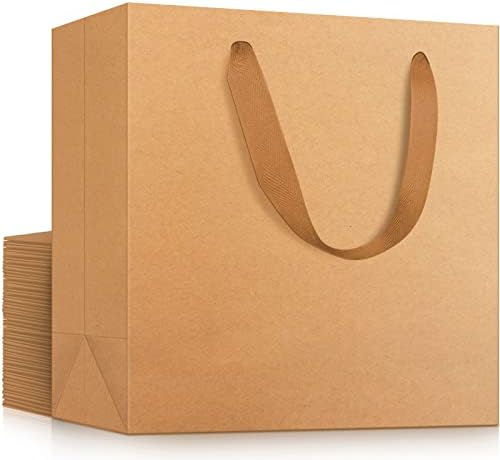 EUSOAR Kraft Gift Wrap Bags, 25pcs 12.5" x4.5'' x11'' Kraft Paper Bag with Ribbon Handles for Retail Merchandise Wedding Birthday Party Favor by EUSOAR