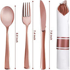 100Pack Rose Gold Disposable Plastic Silverware with Napkins - Image 6