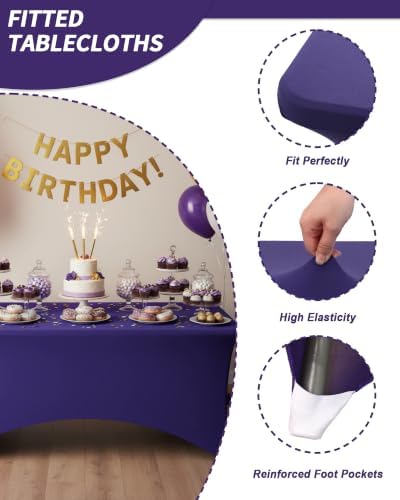 Fixwal 6 Pack 6FT Purple Tablecloth Rectangle Spandex Fitted Table Cover - Image 4