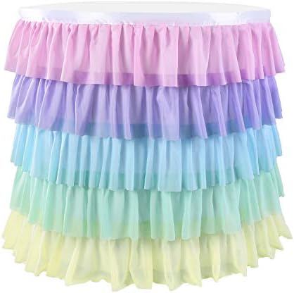 Mermaid Tulle Table Skirt for Rectangle or Round Table Tutu Chiffon Tablecloth for Birthday, Baby Shower, Wedding, Party Decoration (Rainbow, L 6ft, H 30in) - Image 4