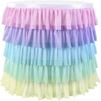 Mermaid Tulle Table Skirt for Rectangle or Round Table Tutu Chiffon Tablecloth for Birthday, Baby Shower, Wedding, Party Decoration (Rainbow, L 9ft, H 30in) - Image 4