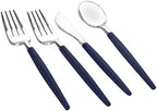 Luxe Party 128 Pieces Two Tone Plastic Disposable Cutlery | Forks-Spoons-Knives | Full Size | Chic Round | Navy and Silver - Image 2