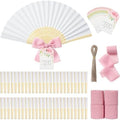 50 Sets Wedding Fan Favors for Guests, White Folding Hand Fans with Thank You Tags and Chiffon Ribbon, Wedding Guest Gifts for Bridal Shower, Baby Shower and Church Events(Pink,Flower) by Unknown