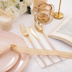 I00000 300Pcs Pink Plastic Silverware, Fancy Gold Cutlery with Pink Handle - Image 5