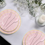 150Pcs Plastic Plates with Gold Rim,Heavy Duty Pink Plates for 30 Guests,Plastic Dinnerware Set Include 30 Dinner Plate,30 Dessert Plate,90 Gold Cutlery Set for Party (Pink) - Image 5