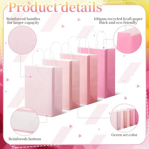 Tenceur 100 Pcs Pink Gradient Gift Paper Kraft Bags with Handle Party Favor - Image 3