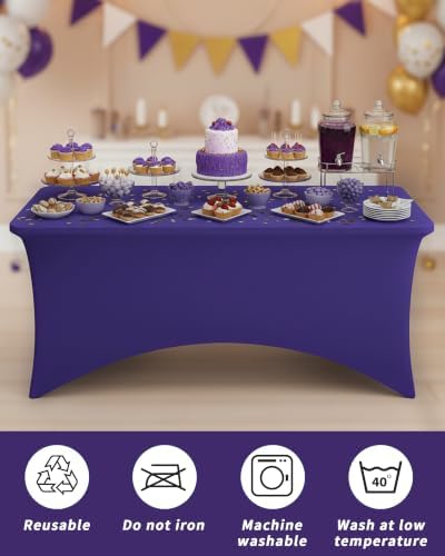 Fixwal 6 Pack 6FT Purple Tablecloth Rectangle Spandex Fitted Table Cover - Image 6
