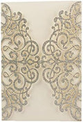 50 pcs 250GSM Silver Glitter Wedding Invitations Cards Laser Cut Pocket Covers only, no envelope,no insert 5x7 by LUCKYSTAR