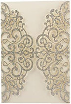 50 pcs 250GSM Silver Glitter Wedding Invitations Cards Laser Cut Pocket Covers only, no envelope,no insert 5x7 by LUCKYSTAR