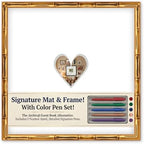 CountryArtHouse Signature Keepsake Frame - Heart Shaped Mat Window - Gold Bamboo Genuine Hardwood 20x20 5x5 Photo - Light Gray Border Mat - Complete Keepsake Signing Kit by CountryArtHouse