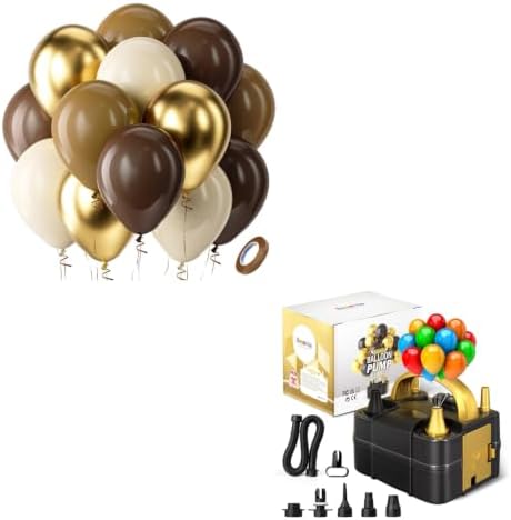 Brown and Gold Balloons Kit - 60pcs 12 inch Tan Sand White Latex Balloons Neutral Helium Fall Coffee Balloons and Electric Balloon Pump Multiple by Bezente