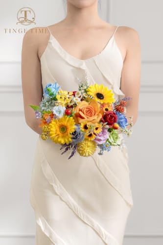 TINGE TIME Rainbow Artificial Flowers Combo, Rose Dahlia Wedding Flowers - Image 4