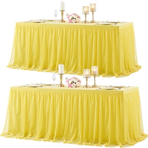 HB HBB MAGIC Yellow Table Cloth Spandex Table Covers 6ft Fitted Tulle Tablecloth Rectangular Desk Skirt Stretch Table Cloths Covers Party Banquet Birthday Baby Shower Wedding Table Cloth, 2 Pack by HBBMAGIC