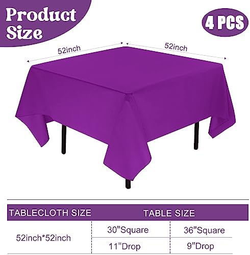 4 Pack Square Table Cloth 52x52 Inch Purple Tablecloth Machine Washable Fabric Polyester Table Cover for Dining, Buffet Parties, Picnic, Events, Weddings and Restaurants（Purple） - Image 2