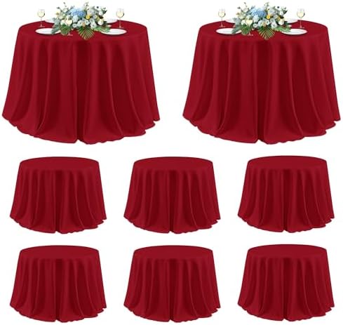 sancua 8 Pack Christmas Red Round Tablecloth 120 Inch Fit 48-96 Inch Tables by sancua